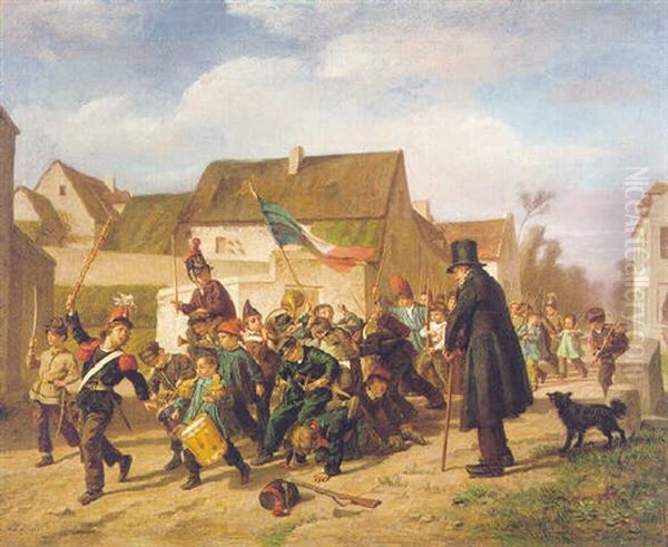 Children's Parade Oil Painting by Pierre Edouard Frere