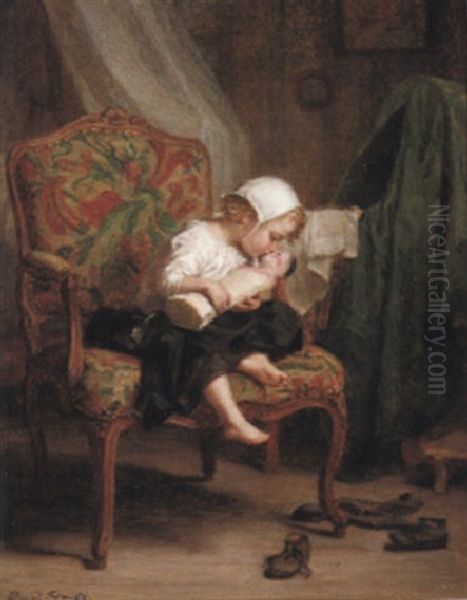 Jouant Maman Oil Painting by Pierre Edouard Frere