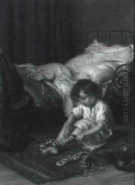 Getting Up Oil Painting by Pierre Edouard Frere