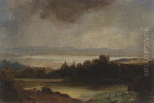 Landschaft Mit See Nach Einem Gewitter Oil Painting by Richard Fresenius