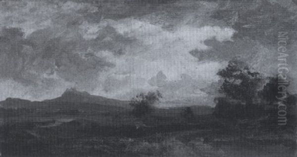 Weite Landschaft Mit Bergkette Am Horizont Bei Sturmischem Wetter Oil Painting by Richard Fresenius