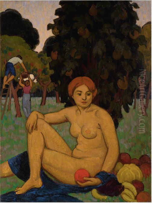 Eve Assise (la Femme Et La Pomme) Oil Painting by Roger de La Fresnaye