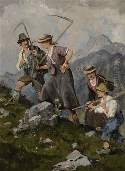 Auf Dem Weg Zur Almwiese Oil Painting by Fritz Freund
