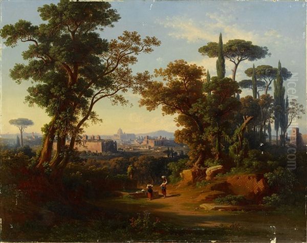 Vy Over Rom Oil Painting by Johann Jakob Frey