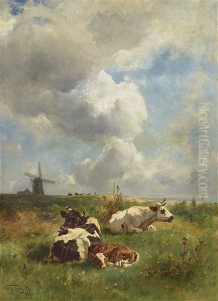 Kuhe Am Wasser Oil Painting by Wilhelm Frey