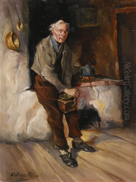 Alter Mann Beim Kaffeemahlen Oil Painting by Wilhelm Frey