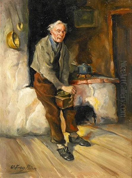 Mann Mit Kaffeemuhle Oil Painting by Wilhelm Frey