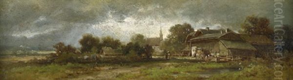 Gewitterstimmung Uber Einem Bayrischen Dorf Oil Painting by Wilhelm Frey