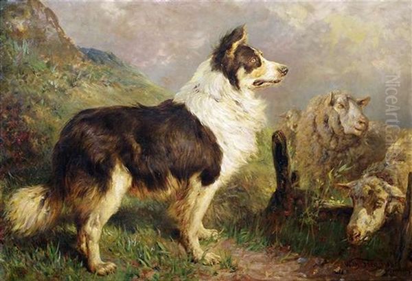Der Wachter. Ein Hutehund Bewacht Die Herde Oil Painting by Wilhelm Frey