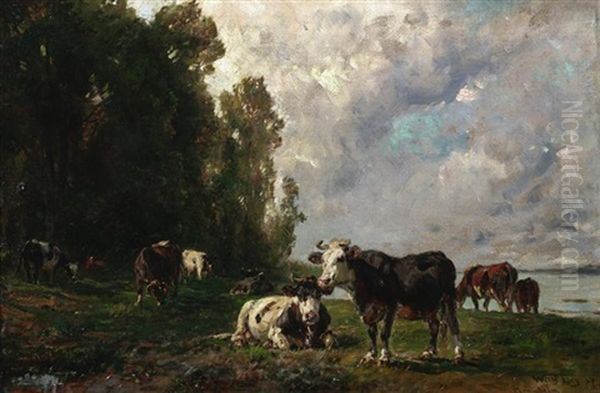 Lagernde Kuhe In Den Rheinauen Bei Mannheim Oil Painting by Wilhelm Frey