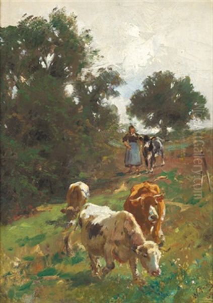 Kuhe Am Heimweg Oil Painting by Wilhelm Frey