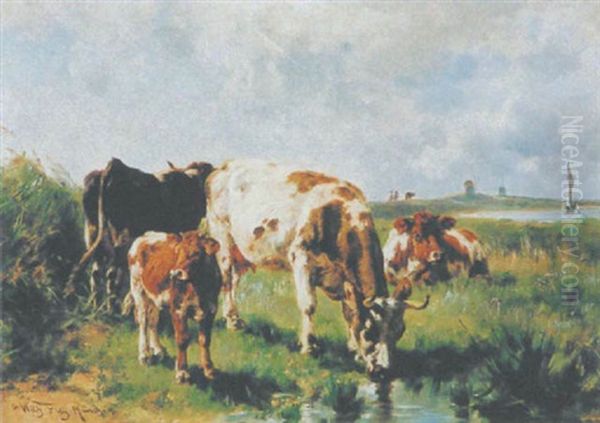 Teichlandschaft Mit Kuhen Oil Painting by Wilhelm Frey