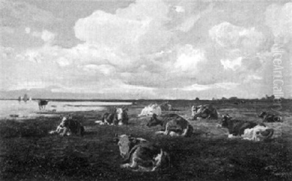 Ruhende Kuhe In Den Wiesen Am Flus Oil Painting by Wilhelm Frey