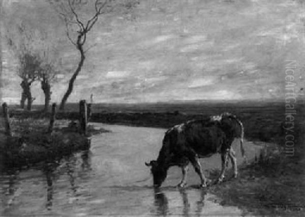 Weite Uferlandscaft Mit Saufender Kuh Oil Painting by Wilhelm Frey