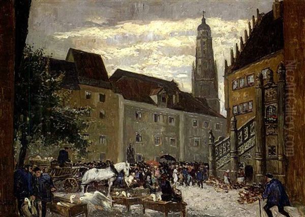 Tiermarkt In Nordlingen (?) Oil Painting by Adolf Frey-Moock