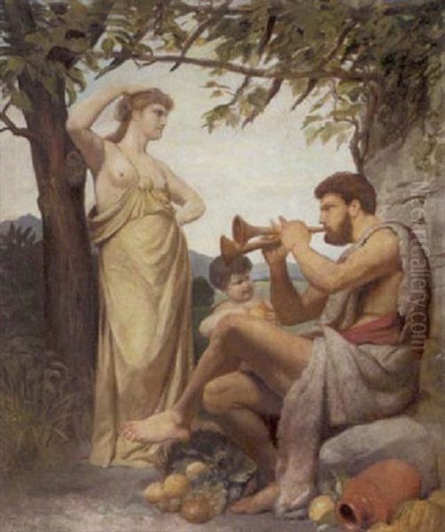 Schaferspiel Mit Flote Spielendem Hirten Und Antikisierend Gekleideter Frau Oil Painting by Albert Freytag