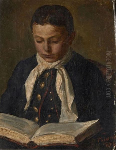 Jeune Garcon A La Lecture Oil Painting by Friant Emile