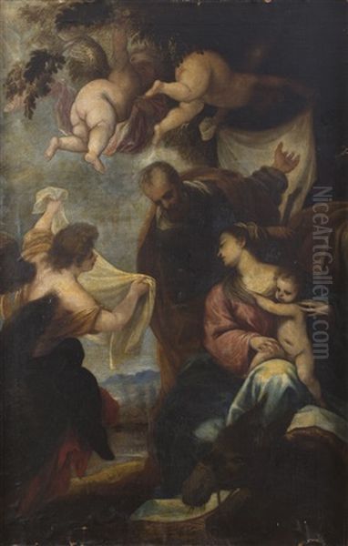 Descanso En La Huida A Egipto Oil Painting by Juan Antonio Frias y Escalante