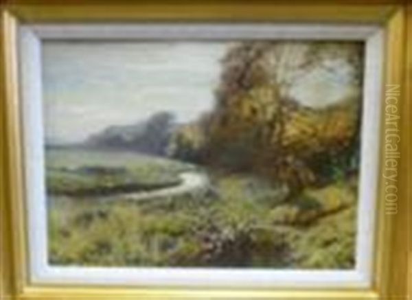 Above Runswick, Father And Daughter Beside A Stream Oil Painting by Arthur A. Friedenson