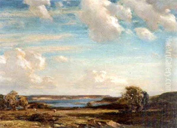 Evening Sunshine, Isle Of Purbeck (+ A Cloudy Afternoon, Oil On Canvas; 2 Works) Oil Painting by Arthur A. Friedenson