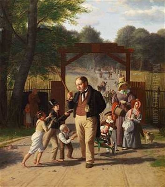 En Familie Paa Veien Til Dyrehaven Oil Painting by Julius Friedlaender