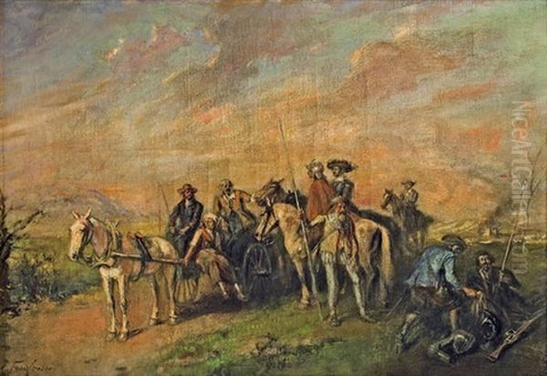 Strasenszene Aus Dem 30jahrigen Krieg Oil Painting by Alfred Ritter von Malheim Friedlaender