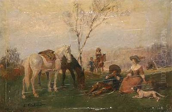 Rastende Ausflugler Oil Painting by Alfred Ritter von Malheim Friedlaender