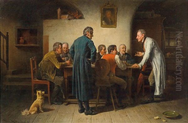 Large Group In The Tavern Oil Painting by Friedrich V. Malheim Friedlaender