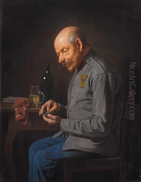 Monarchieveteran Mit Schnupftabakdose Oil Painting by Friedrich V. Malheim Friedlaender