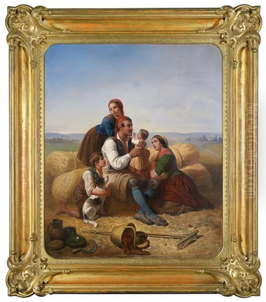 Rast Der Bauernfamilie Bei Der Ernte Oil Painting by Friedrich V. Malheim Friedlaender