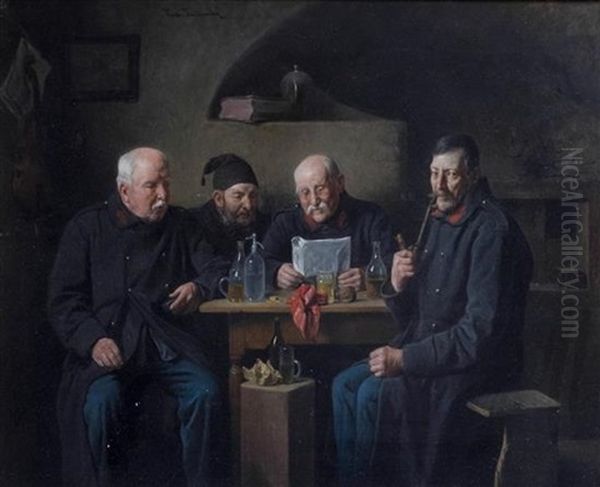 Old Cronies Oil Painting by Friedrich V. Malheim Friedlaender