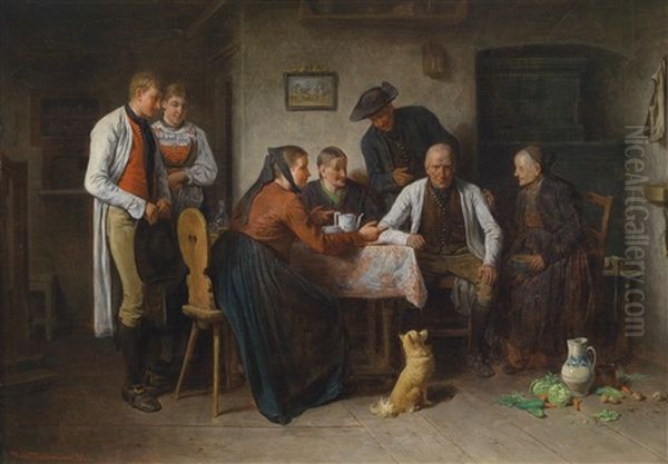 Besuch Des Brautwerbers Oil Painting by Friedrich V. Malheim Friedlaender