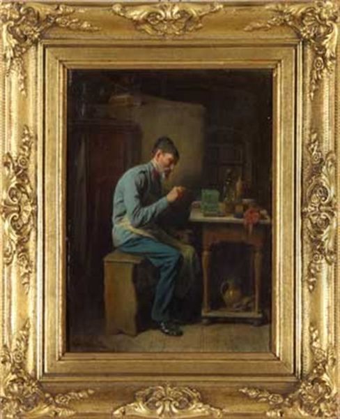 Der Grune Vogelbauer Oil Painting by Friedrich V. Malheim Friedlaender