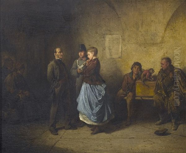 Interieur Mit Wartenden Und Einem Affen Oil Painting by Friedrich V. Malheim Friedlaender
