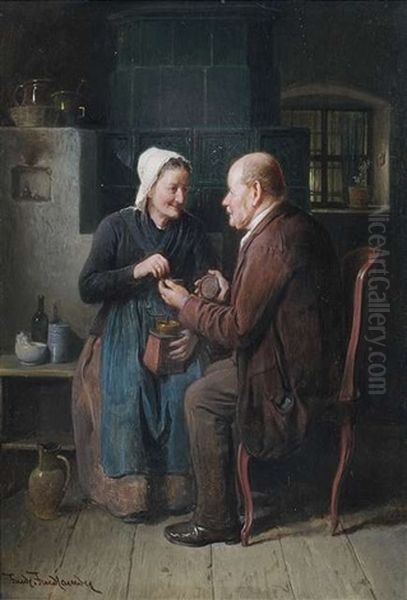 Alteres Paar Im Kucheninterieur Oil Painting by Friedrich V. Malheim Friedlaender