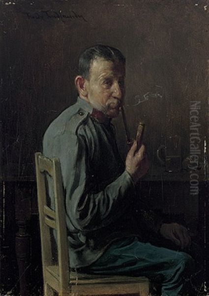 Sitzender Veteran Mit Pfeifchen Vor Glaskrug Und Brotwecken Oil Painting by Friedrich V. Malheim Friedlaender