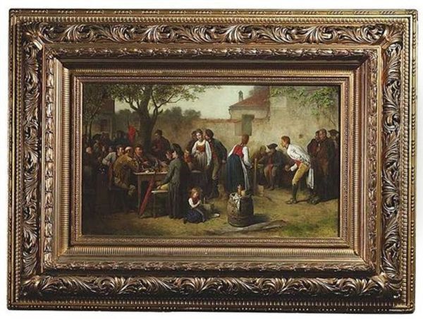 Dorfliches Fest Mit Kugelspielern Oil Painting by Friedrich V. Malheim Friedlaender