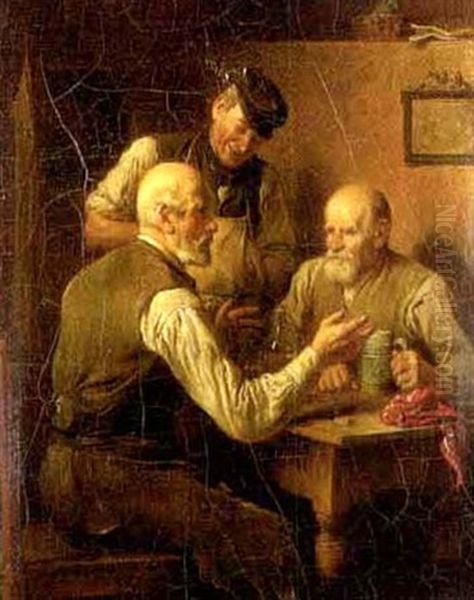 Interieur Mit Mannern Beim Gesprach Oil Painting by Friedrich V. Malheim Friedlaender