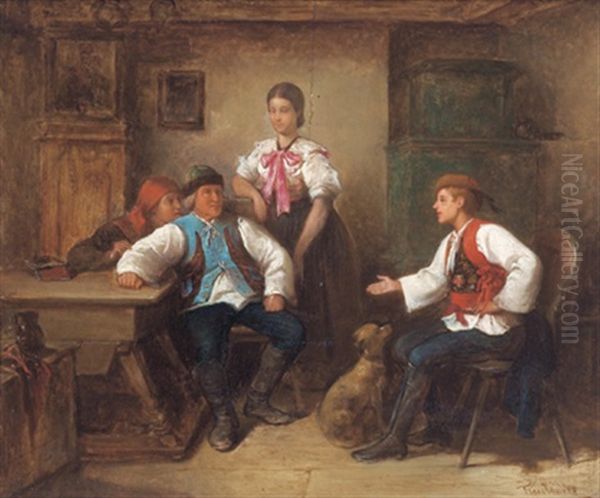 Der Brautwerber Oil Painting by Friedrich V. Malheim Friedlaender