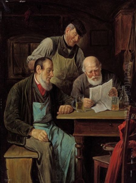 Die Neuesten Nachrichten Oil Painting by Friedrich V. Malheim Friedlaender