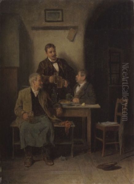 Im Gasthaus Oil Painting by Friedrich V. Malheim Friedlaender
