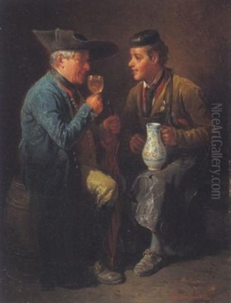 Ein Guter Schluck Oil Painting by Friedrich V. Malheim Friedlaender