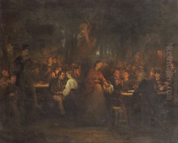 Beim Heurigen Oil Painting by Friedrich V. Malheim Friedlaender