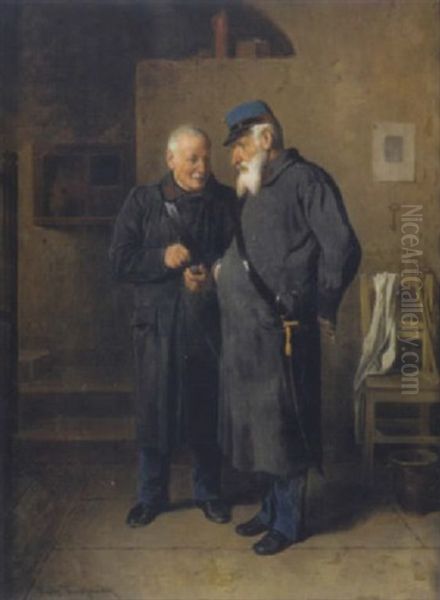 Zwei Veteranen Mit Schnupftabakdosen Oil Painting by Friedrich V. Malheim Friedlaender