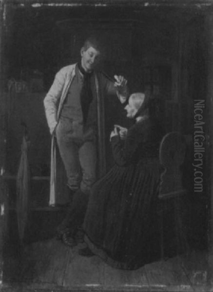 Grossmutter Ermahnung Oil Painting by Friedrich V. Malheim Friedlaender