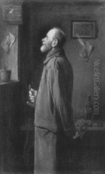 Veteran Mit Kanarienvogel Oil Painting by Friedrich V. Malheim Friedlaender