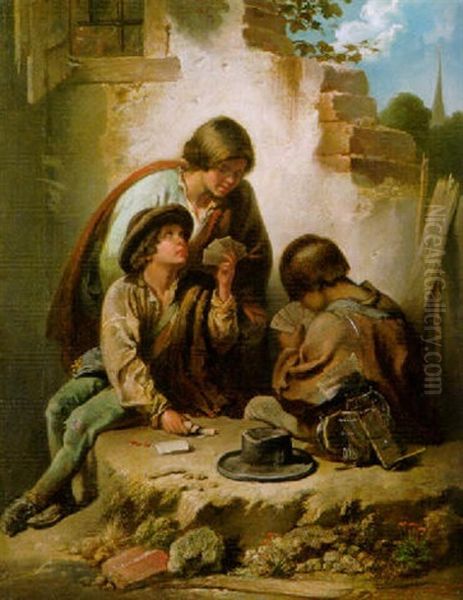 Knaben Beim Kartenspiel Oil Painting by Friedrich V. Malheim Friedlaender