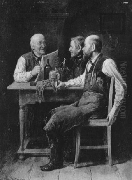 Die Dorfpolitiker Oil Painting by Friedrich V. Malheim Friedlaender