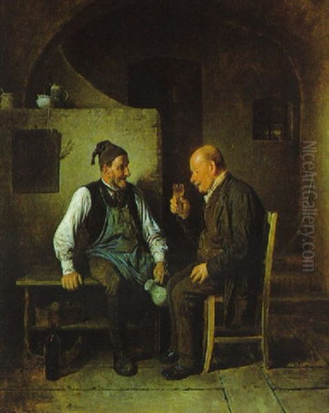 Ein Guter Tropfen Oil Painting by Friedrich V. Malheim Friedlaender