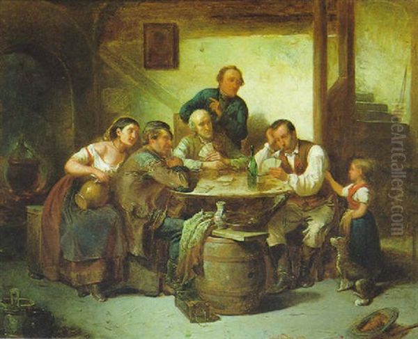 Beim Kartenspiel Oil Painting by Friedrich V. Malheim Friedlaender